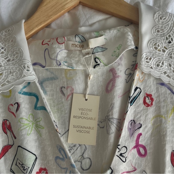 Maje Graphic-Print Lace-Trimmed Woven Playsuit - Picture 5 of 9